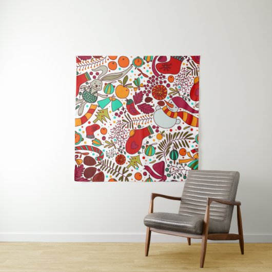 Tenture Éléments de Noël festifs Design sans couture (En situation)