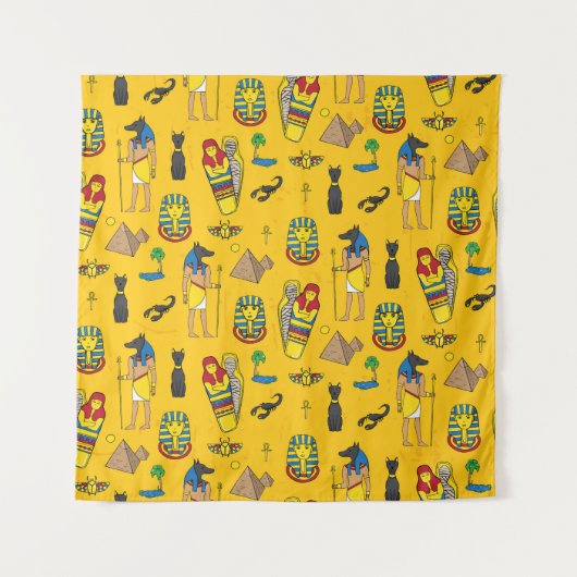 Tenture éléments égyptiens, Anubis, motif pyramides. (Devant)