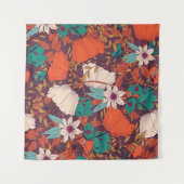 Tenture Éléments Floraux : Dessin Main Sans Couture. (Devant (Horizontal))