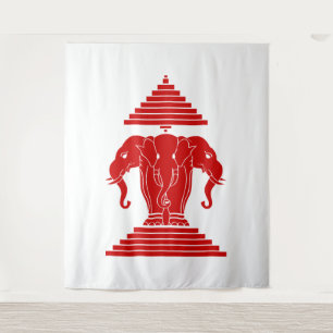 Tenture Éléphant à trois têtes Erawan Drapeau lao / Laos