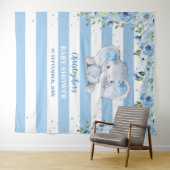 Tenture Éléphant bébé blus floral argent Baby Shower (En situation (horizontale))