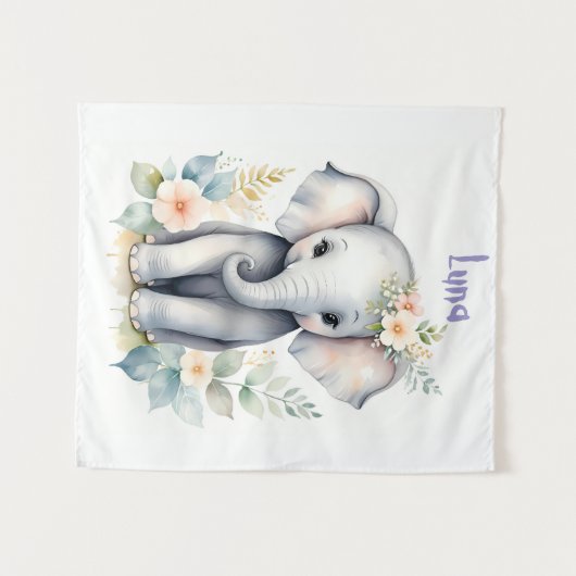 Tenture Eléphant bébé en floraison (Devant (Horizontal))