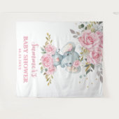 Tenture Elephant Bébé rose Baby shower floral fond (Devant (Horizontal))