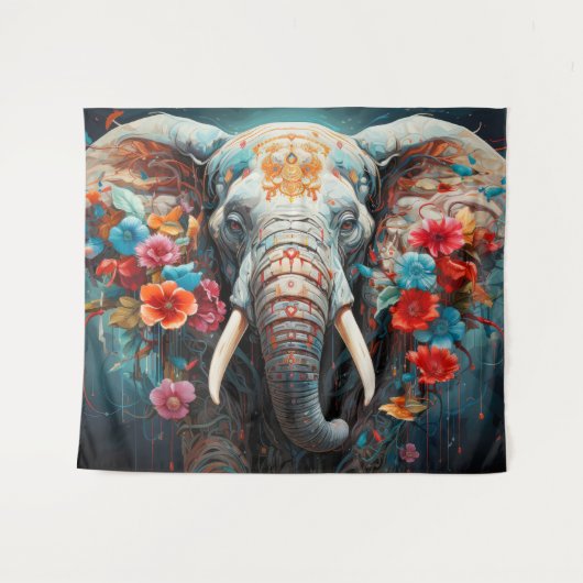 Tenture Eléphant et fleurs (Devant (Horizontal))