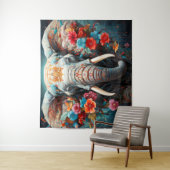 Tenture Eléphant et fleurs (En situation)