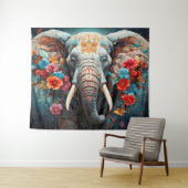 Tenture Eléphant et fleurs (En situation (horizontale))