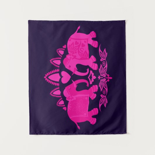 Tenture Elephant Ethnic Print Rose Blue (Devant)