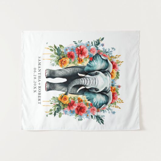 Tenture Eléphant floral coloré (Devant (Horizontal))