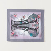 Tenture Éléphant indien gris orné de fleurs (Devant (Horizontal))