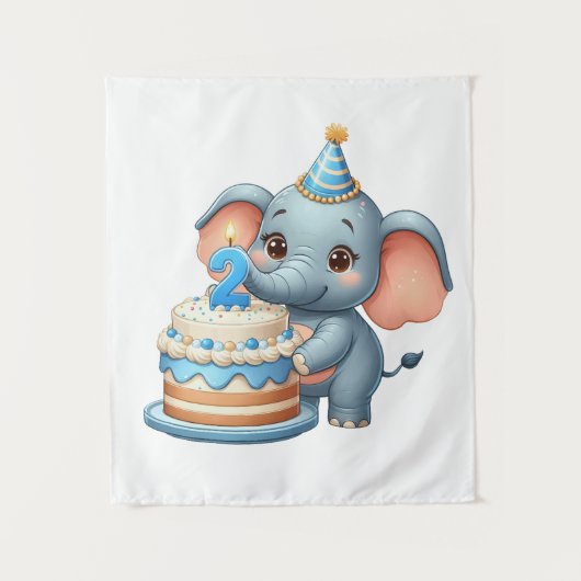 Tenture Éléphant Mignon 2ème Anniversaire (Devant)