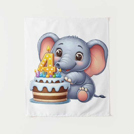 Tenture Éléphant Mignon 4ème Anniversaire (Devant)