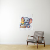 Tenture Éléphant Mignon 4ème Anniversaire (En situation)