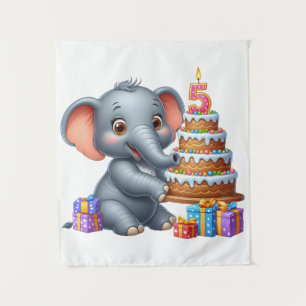 Tenture Éléphant Mignon 5ème Anniversaire