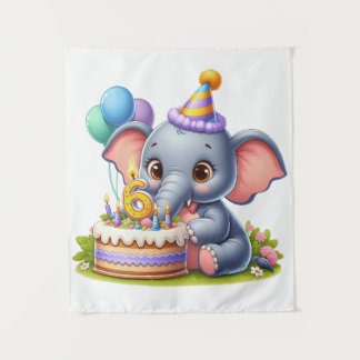 Tenture Éléphant Mignon 6ème Anniversaire