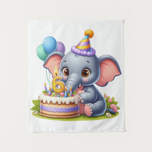 Tenture Éléphant Mignon 6ème Anniversaire (Devant)
