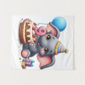 Tenture Éléphant Mignon 9ème Anniversaire (Devant (Horizontal))