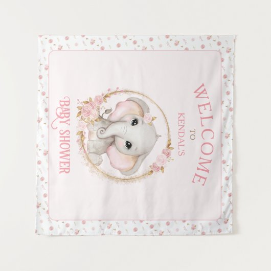 Tenture Eléphant mignon et fleurs Baby shower Affiche de b (Devant (Horizontal))