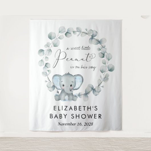 Tenture Eléphant mignon Eucalyptus Baby Boy Douche Bienven (Devant)