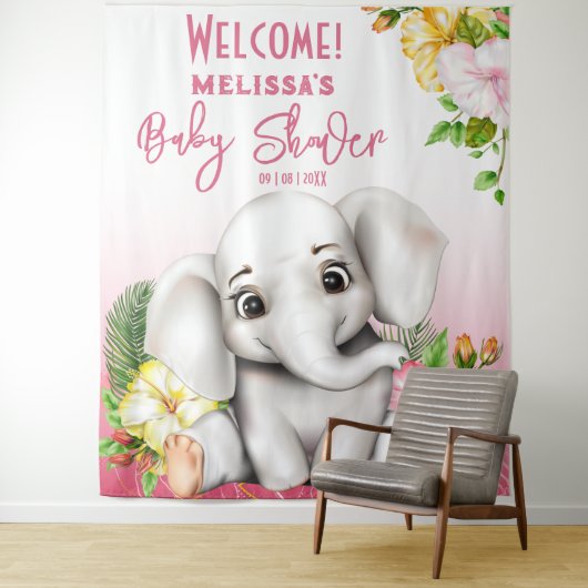 Tenture Elephant Safari Tropical Jungle Baby shower (En situation)