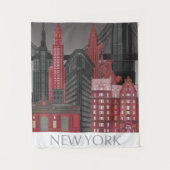 Tenture Élévations de New York par nuit - Rouge (Devant)