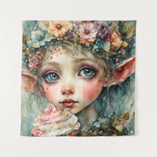 Tenture Elfe adorable avec un cupcake (Devant)