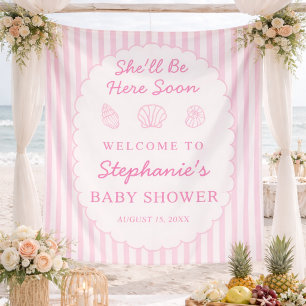 Tenture Elle sera bientôt ici Tissu Baby Shower Panneau de