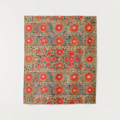 TENTURE EMBROIDÈRE FLORALE OUZBEK ROUGE ORANGE ANTIQUE (Devant)