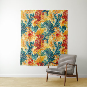 Tenture Emerald Green & Gold Abstrait Paisley Feuilles