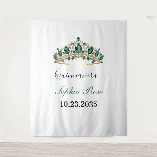 Tenture Emerald Green Gold Tiara Quinceañera Tapestry (Devant)