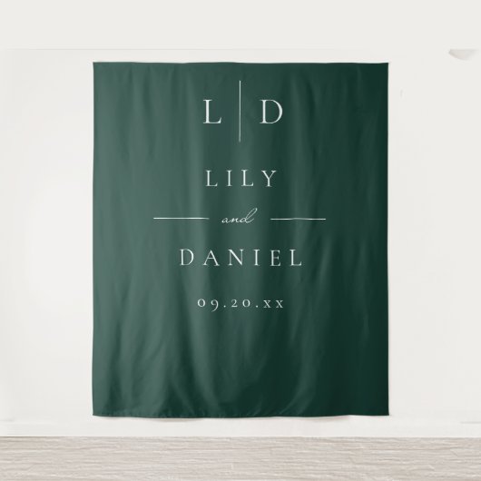 Tenture Emerald Green Minimaliste Monogramme Mariage (Devant)