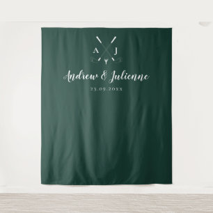 Tenture Emerald Green Monogram Golf Mariage Photo fond