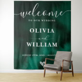 Tenture Emerald Green Wedding Welcome Sign Backdrop (En situation)