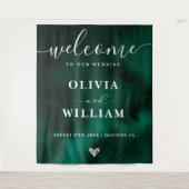 Tenture Emerald Green Wedding Welcome Sign Backdrop (Devant)