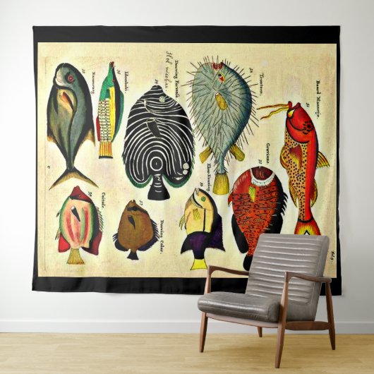 Tenture empreinte de poisson (En situation (horizontale))