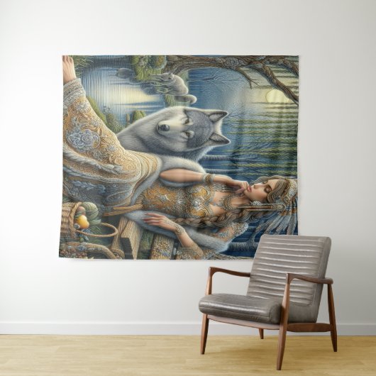 Tenture Enchantement Lune dans la Forêt Mystique (En situation (horizontale))