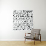 Tenture Encouragement des expressions WordArt Motif noir b<br><div class="desc">Un design typographique de phrases encourageantes à afficher dans votre maison avec ce motif WordArt en typographie noire avec des citations inspirantes,  Croyez,  Choisissez la joie,  Penser Heureux,  Rêvez Gros,  Restez Positif,  Aimez-vous et Soyez-vous,  sur un arrière - plan blanc.</div>