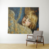 Tenture Enfant dormant rêvé dans une courtepointe fleurie (En situation (horizontale))