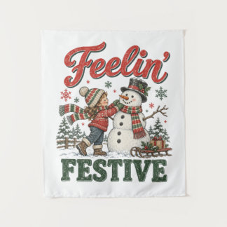 Tenture Enfant qui sent Noël Festif Bonhomme de Neige