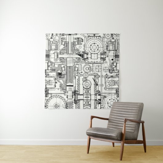 Tenture Engins de ver : Machines Techniques Simples. (En situation (horizontale))