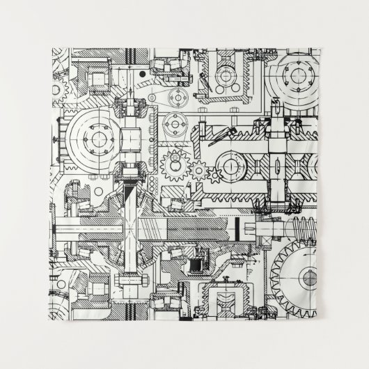 Tenture Engins de ver : Machines Techniques Simples. (Devant)