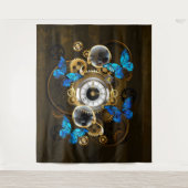 Tenture Engrenages à vapeur et papillons bleus (Devant)