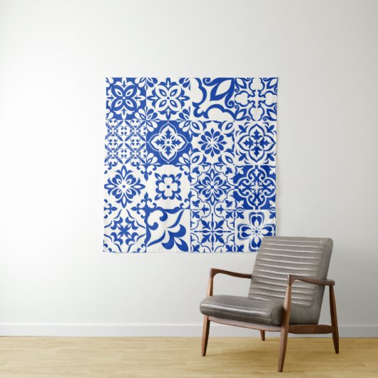 Tenture Ensemble de 16 azulejos en bleu, blanc. Original (En situation)