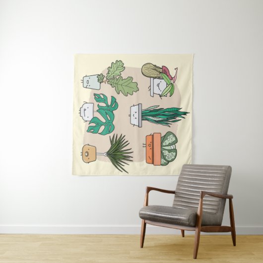 Tenture Ensemble de plantes de maison mignons dans des pot (En situation (horizontale))