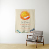 Tenture Ensoleillement et Nuages Jaune Gris Retro Baby Sho (En situation)