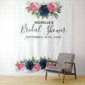 Tenture Enterrement de vie de jeune fille bleu rose fleurs (En situation)