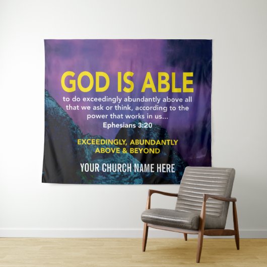 Tenture Éphésiens 3:20 DIEU EST CAPABLE Église (En situation (horizontale))