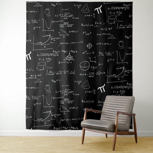 Tenture Équations de formules mathématiques en noir et bla (En situation)