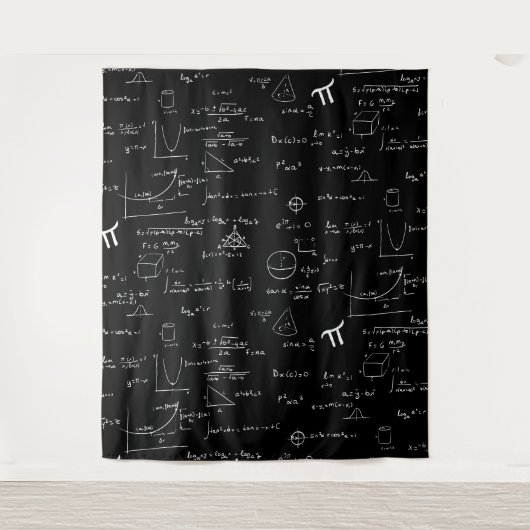 Tenture Équations de formules mathématiques en noir et bla (Devant)