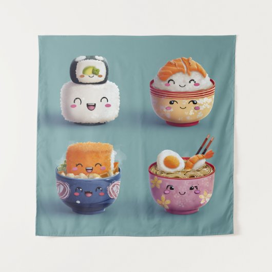 Tenture Équipe Kawaii Sushi & Ramen (Devant)