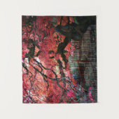 Tenture Érable rouge japonais gris et clôture en bambou (Devant)